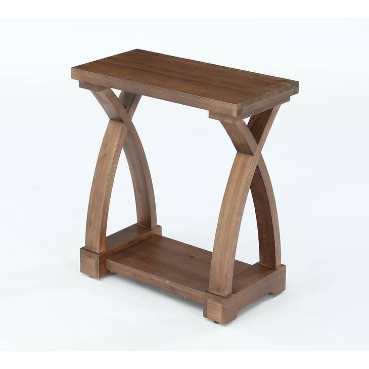 2-Tier Farmhouse Rectangular End Table with Storage Shelf - Brown