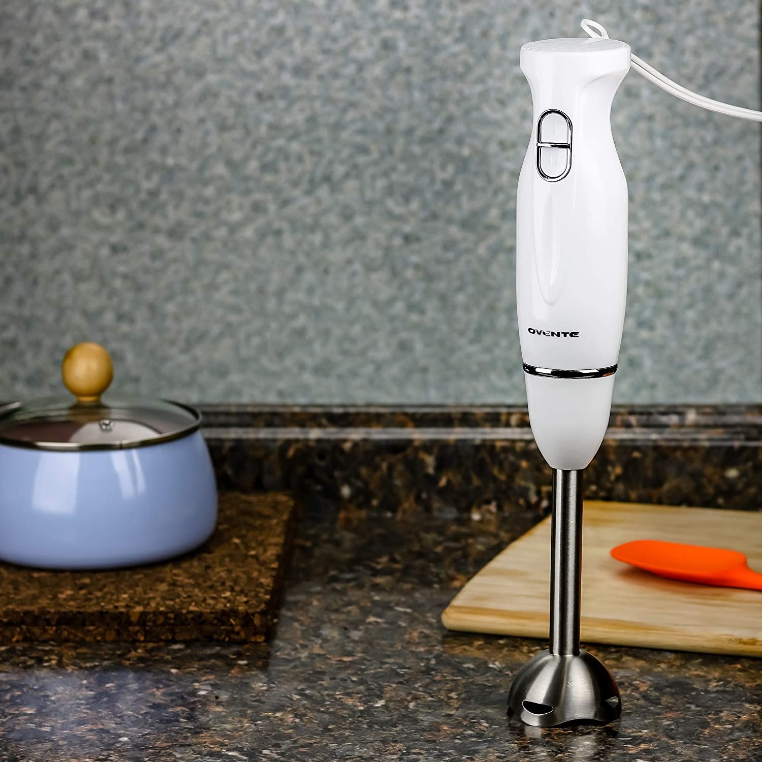 OVENTE Electric Immersion Hand Blender, 2 Mixing Speed with Stainless Steel  Blades, New- Red HS560R