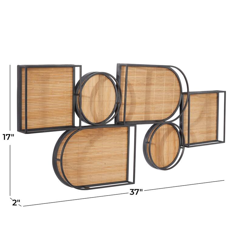 Brown Bamboo Shapes Geometric Wall Decor with Metal Wire Frames