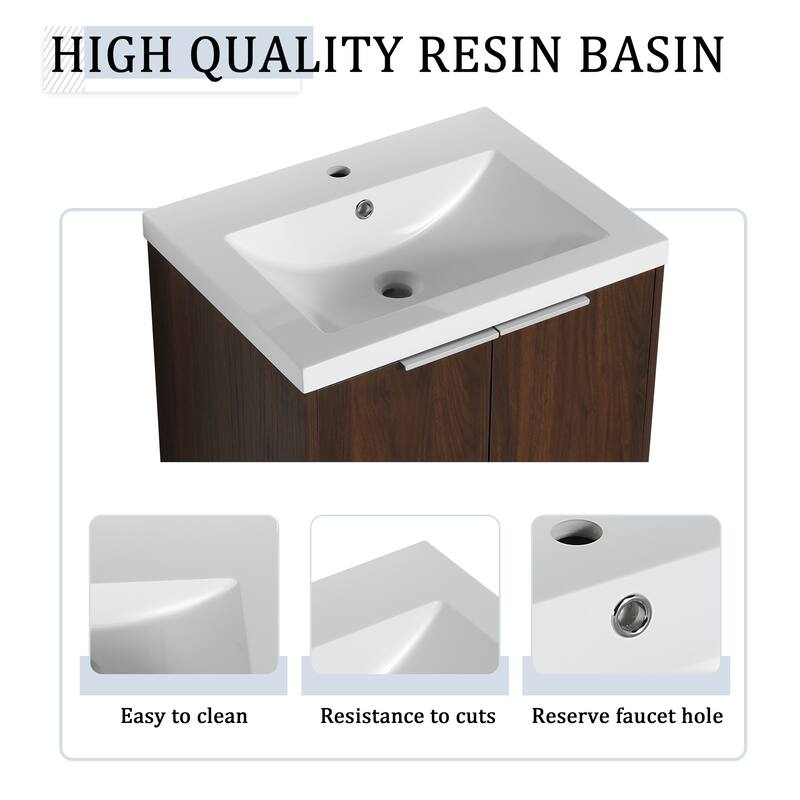 36" Wall-Mounted Bathroom Vanity with Resin Sink, Soft-Close Doors, Small Storage Shelves for Modern Bathrooms