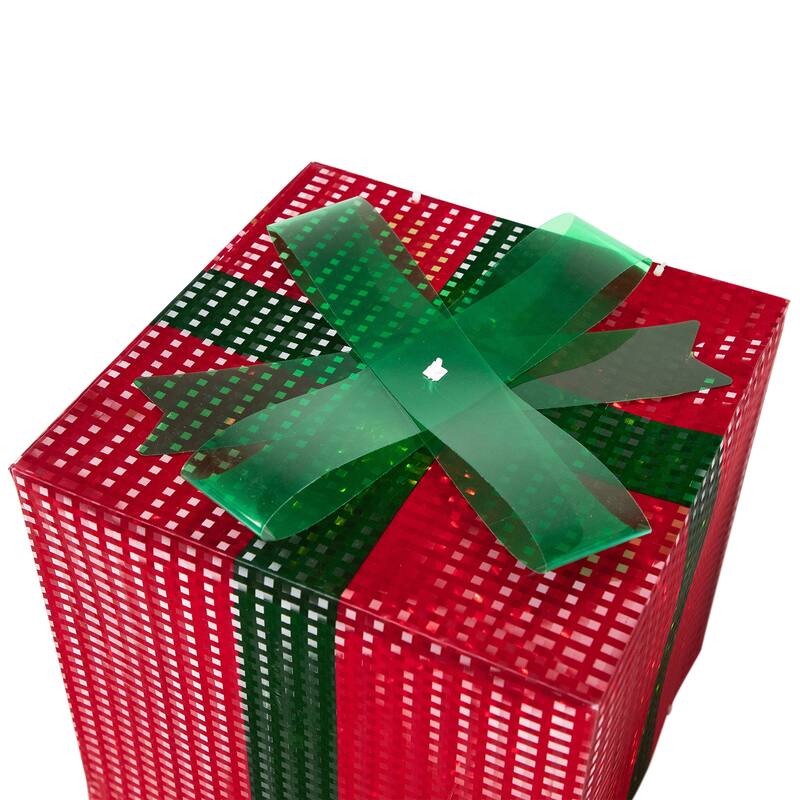 Set of 3 Red Green Lighted Gift Box Outdoor Patio Christmas Decor 10"