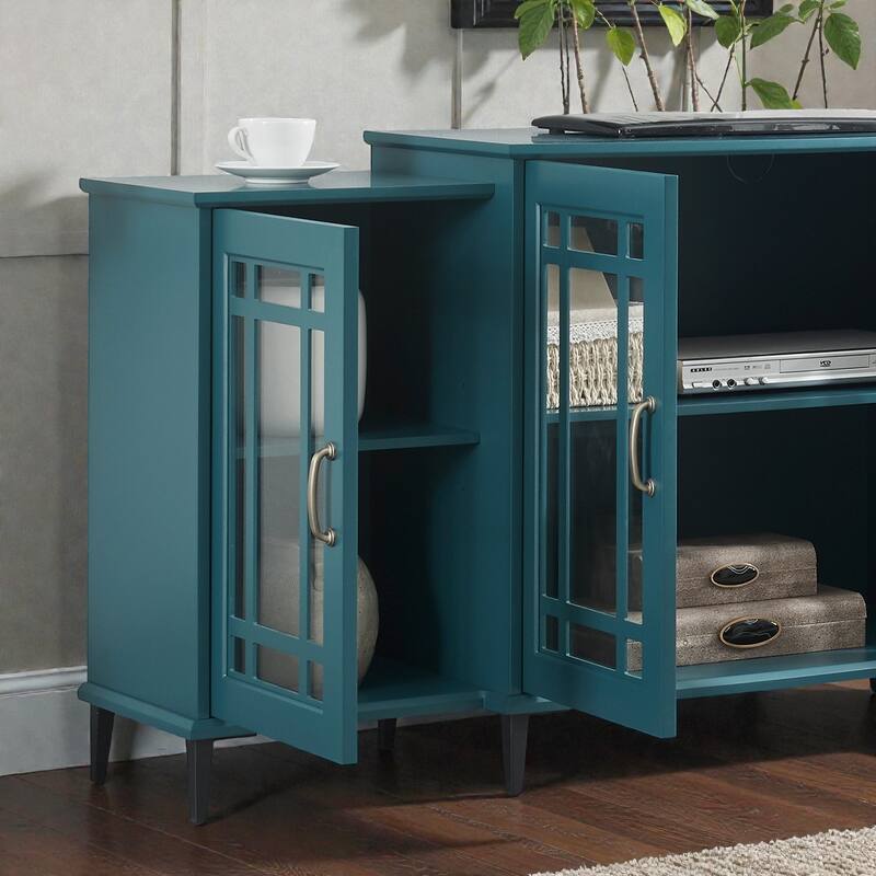 62" Modern TV Stand with Glass Door Cabinets, Buffet Sideboard with Adjustable Shelves & Cable Management