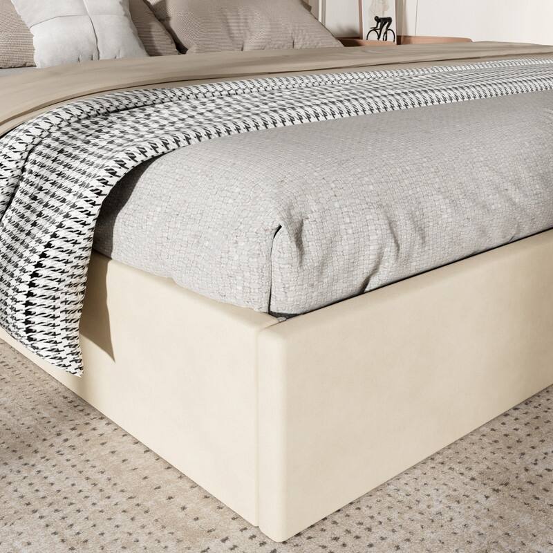 Modern Upholstered Lift-Up Storage Platform Bed with Headboard