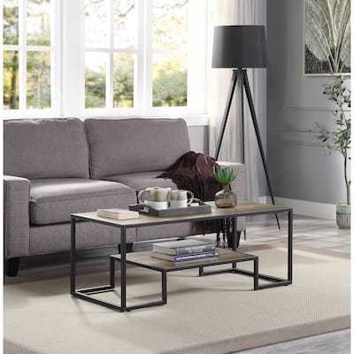 Charming Rustic Oak Coffee Table with Industrial Appeal and Practical Shelf