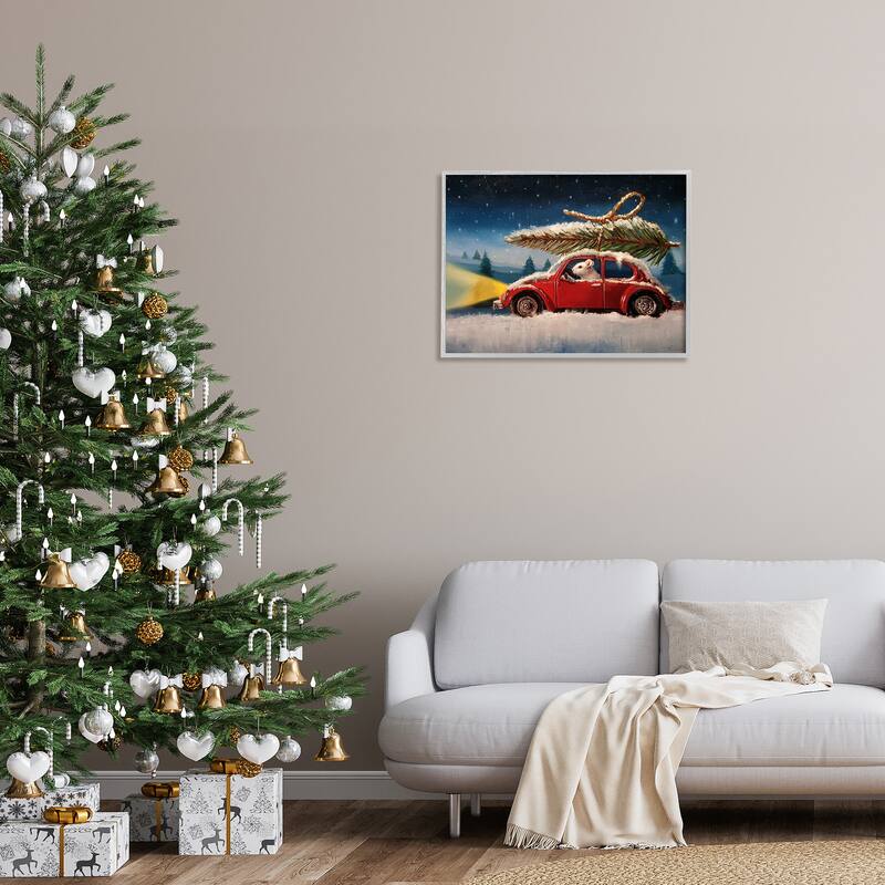 Stupell Mouse Driving Through Snow Winter Holiday Tree Framed Giclee Texturized Art by Lucia Heffernan