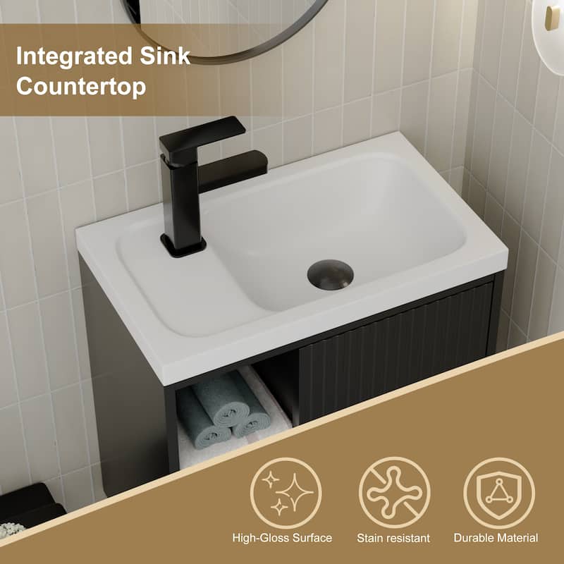 Single-Door Vertical Stripe Wall Cabinet with Integrated Basin