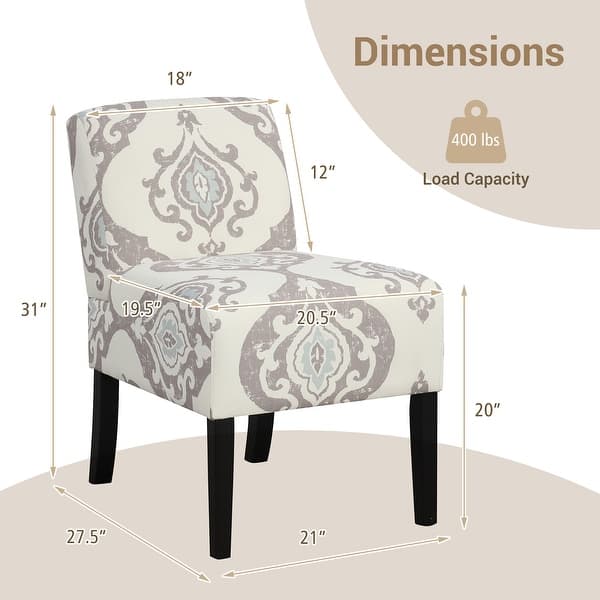 dimension image slide 2 of 3, Gymax Armless Accent Chair w/ Rubber Wood Legs Modern Vanity Chair for