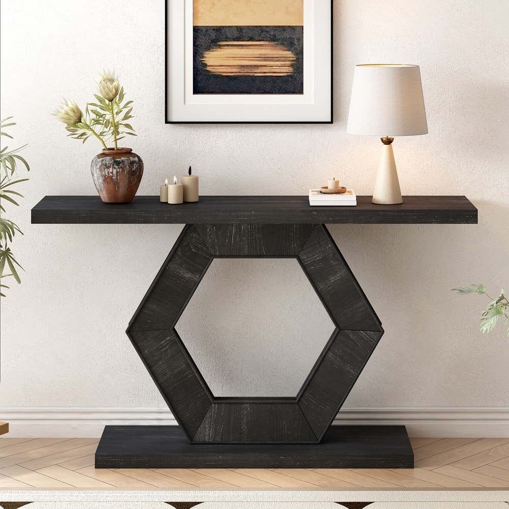 Modern Entryway Table W/Innovative Hollow Hexagon Leg Structure and Premium Fir Veneer Finish for Hallway, Entryway