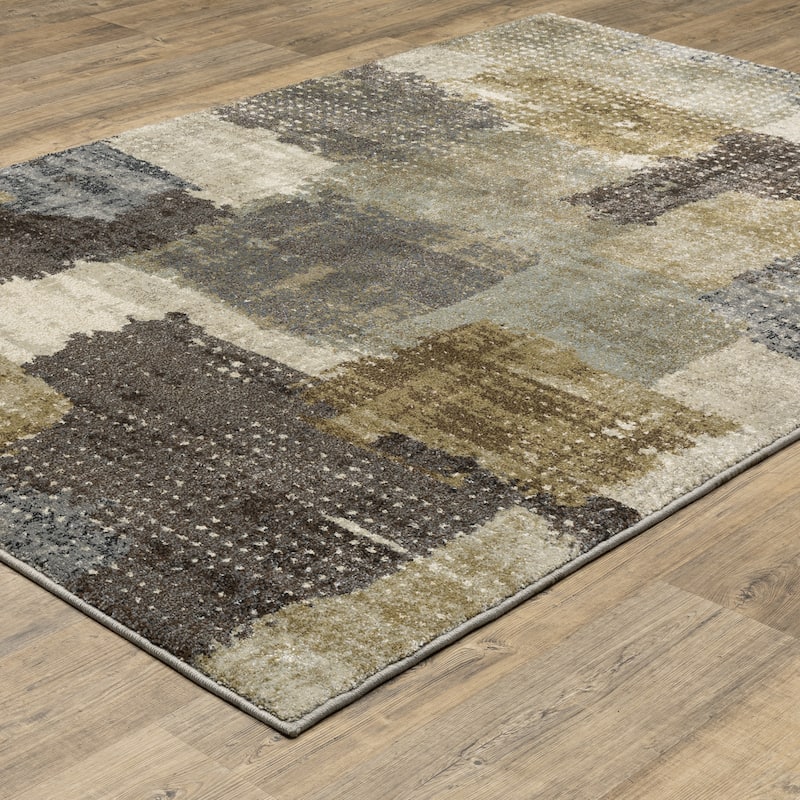 ROW Gemma Modern Layerd Block Green/Brown Area Rug