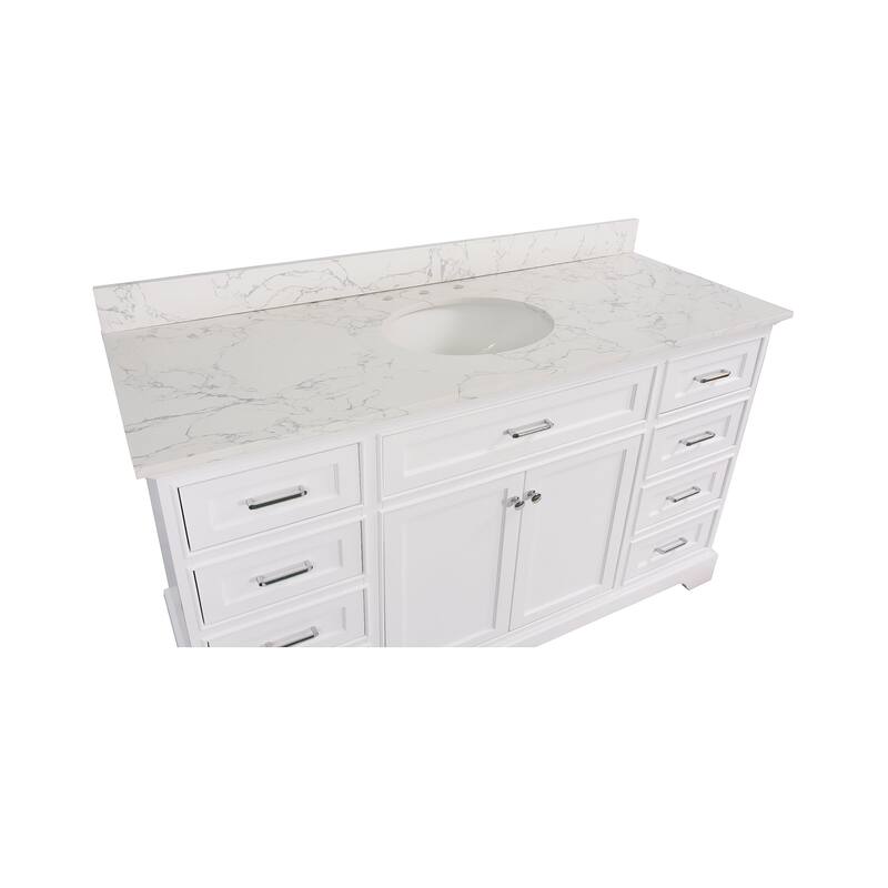 KitchenBathCollection Aria 60" Single Bathroom Vanity with Engineered Marble Top