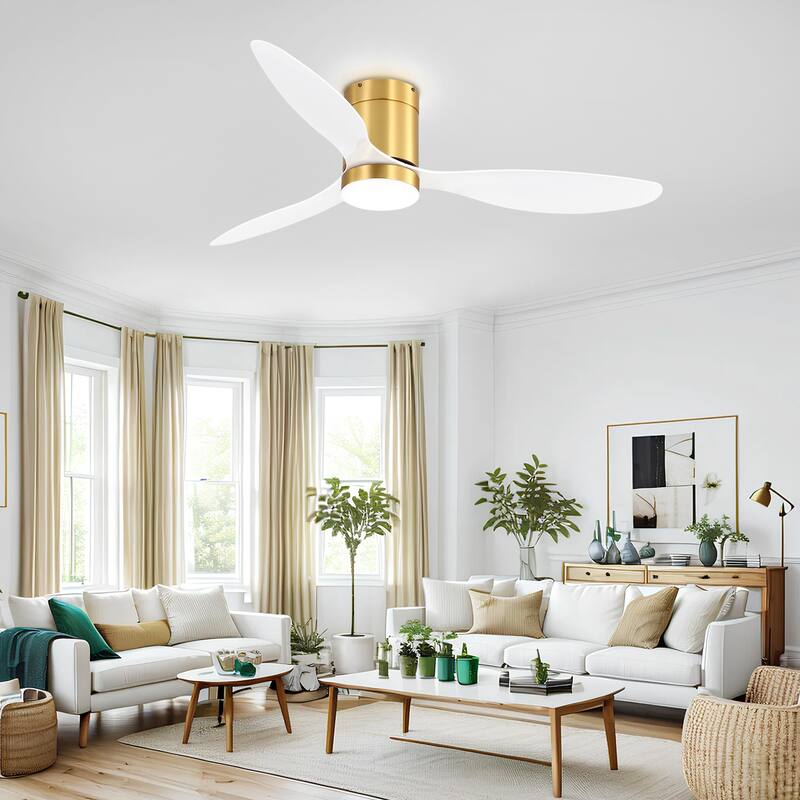 52 Inch Flush Mount LED Ceiling Fan with Lights Remote(3-Blade)