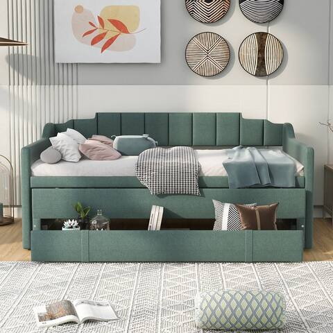 Twin Size Vertical Channel Style Upholstered Sofa Bed Storage Daybed for Small Bedroom City Aprtment Dorm