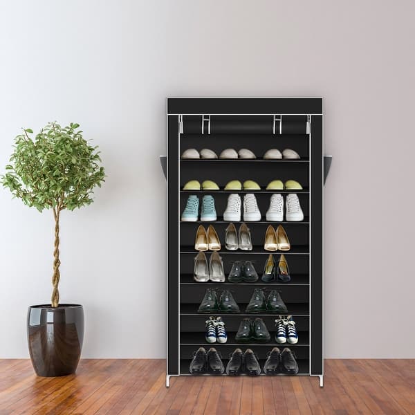 10 Tiers Shoe Rack with Dustproof Cover Closet Shoe Storage Cabinet  Organizer Black - On Sale - Bed Bath & Beyond - 31117844