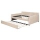 preview thumbnail 9 of 24, Full Size Upholstered Daybed with Trundle, Velvet Sofa Bed Frame with Backrest and Wood Slat Support, No Box Spring Needed