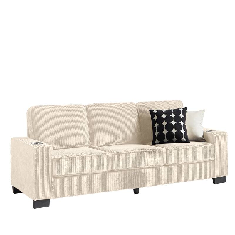 84" Corduroy 3-Seater Sofa, Modern Compressed Design for Multiple Rooms
