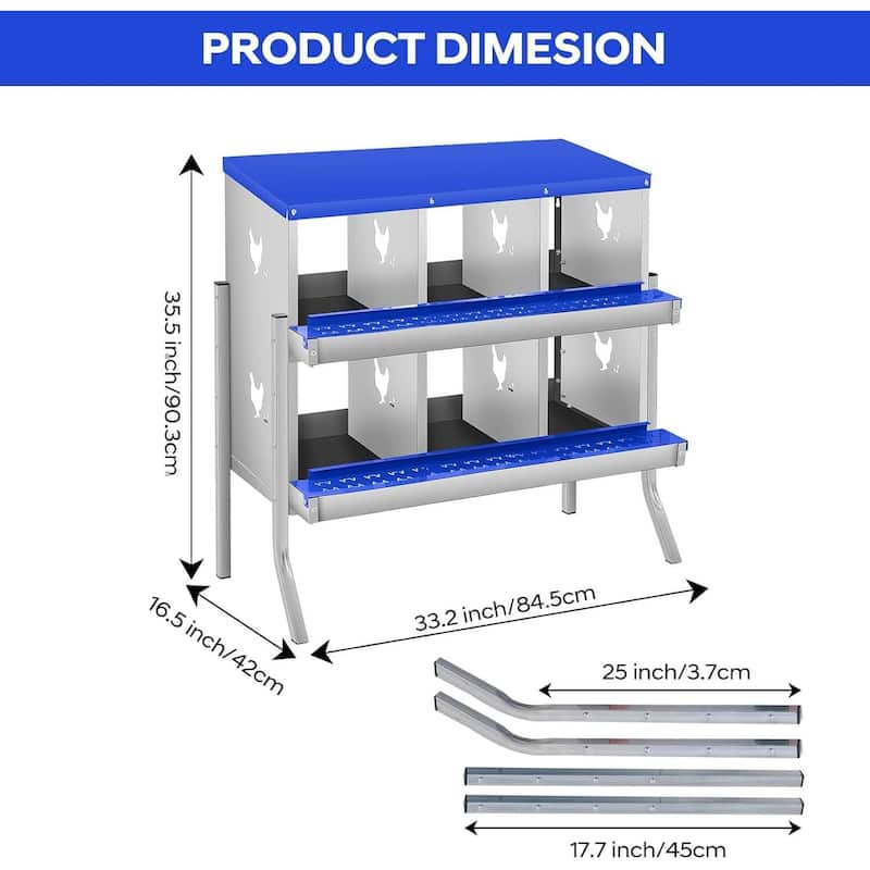 6 Compartment Nesting Box, Chicken Laying Box, with Bracket Legs, Easy to Clean and Install
