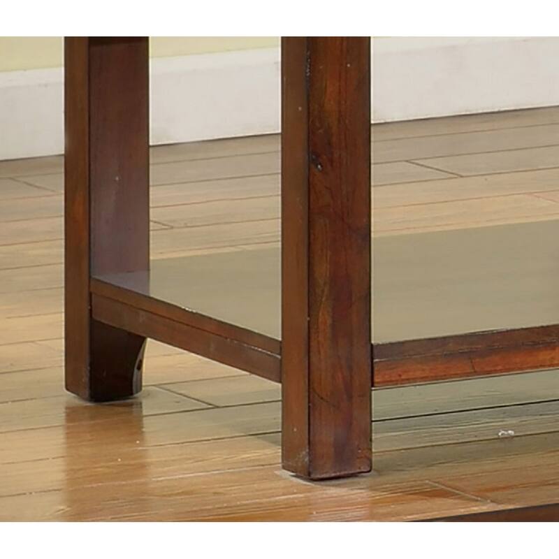 Wooden End Table with Open Shelf in Dark Cherry Finish On Sale Bed