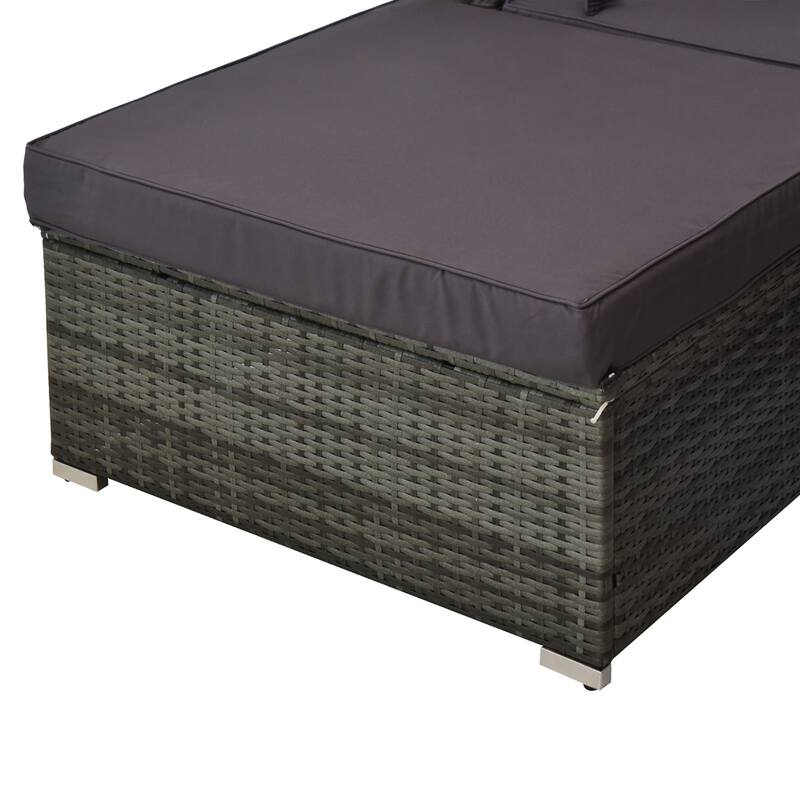 5-Piece Outdoor Sectional Sofa Set PE Rattan Galvanized Steel Frame Patio Deck Garden Couch with Cushions and Ottoman