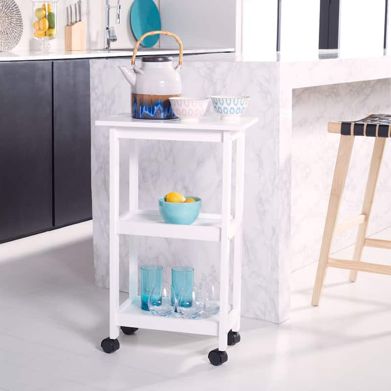 SAFAVIEH Bevin 2-Shelf Kitchen Bar Cart with Wheels - 20" W x 12" L x 33" H - White