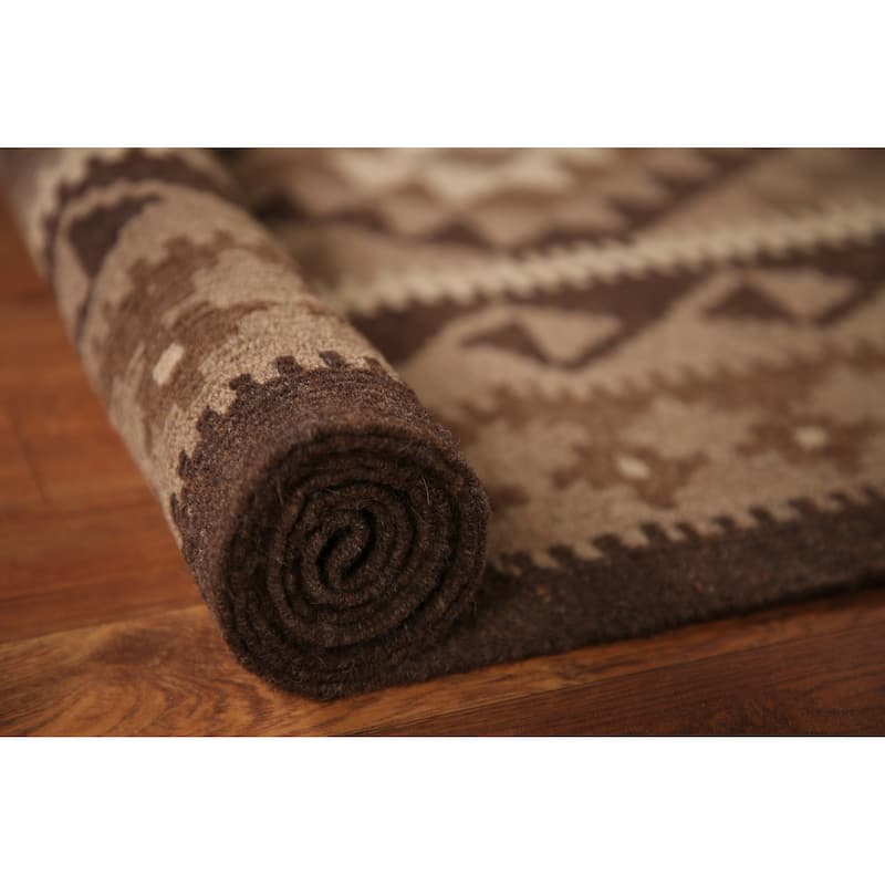 Geometric Kilim Oriental Area Rug Hand-woven Living Room Wool Carpet - 6'10" x 9'10"