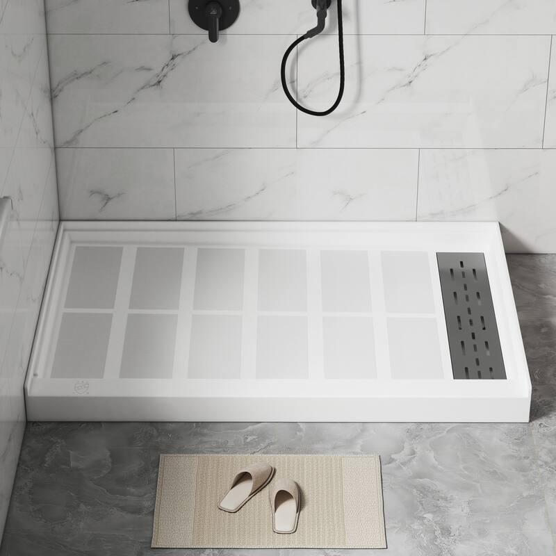 SMC Alcove Single Threshold Shower Pan Base, S/S Drain Cover Included, cUPC Certified, Slip-Resistant