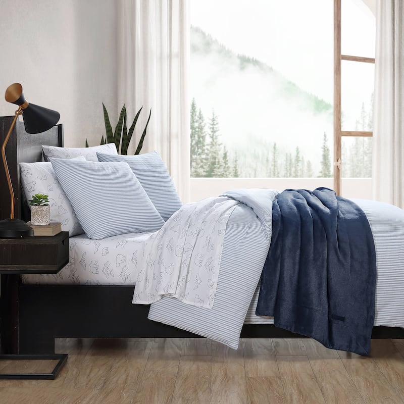 Eddie Bauer Ticking Stripe Navy Cotton Percale Duvet Cover Set