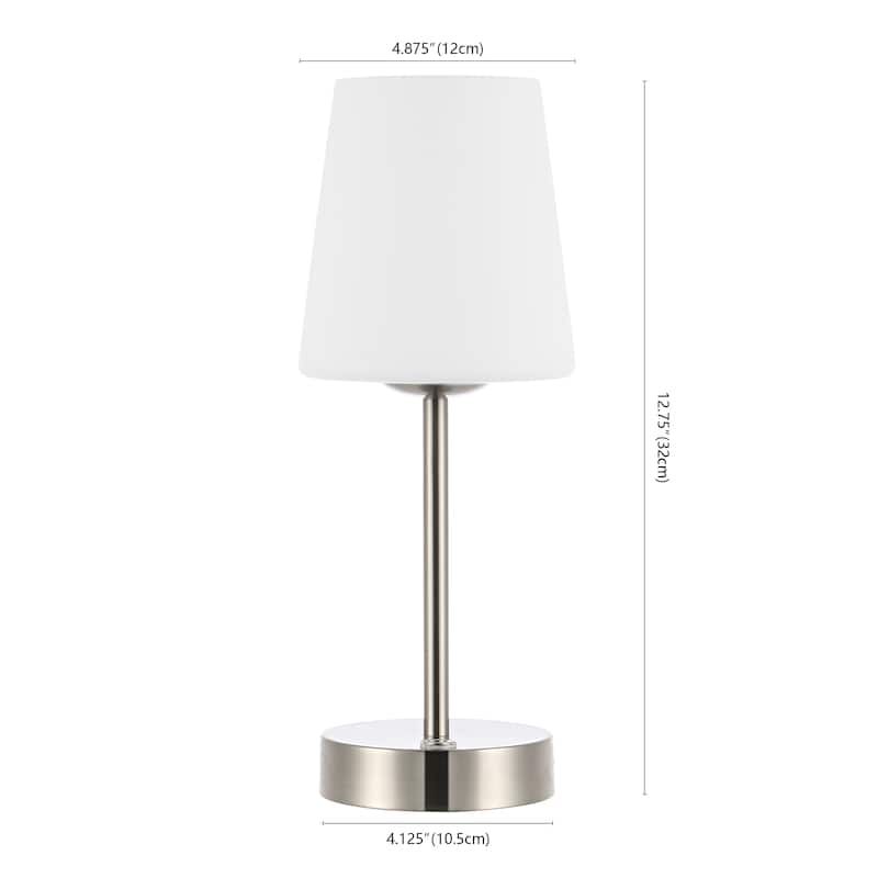 Eli 12.75" Modern Minimalist Iron Wireless Rechargeable Integrated LED Table Lamp, Nickel/White by JONATHAN Y