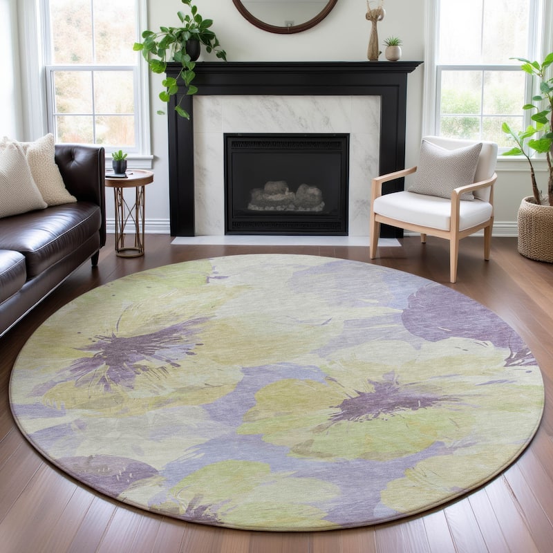 Premium Washable Super Soft Contemporary Floral Mayfield Rug - Wheat - 8' x 8'