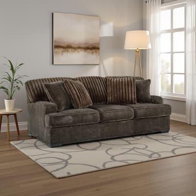 Ayle Sofa, 4 Accent Pillow, Chocolate Brown Corduroy Polyester 94 Inch