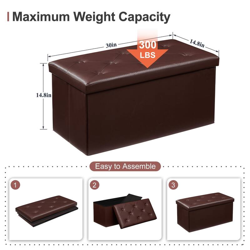 Folding Storage Ottoman, Foot Rest Stool Footstool, Leather Tufted Ottoman, Small Ottoman Cube for Living Room Bedroom Dorm