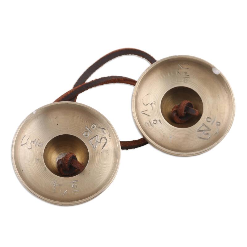 Novica Handmade Ritual Sound Leather Accented Brass Bells