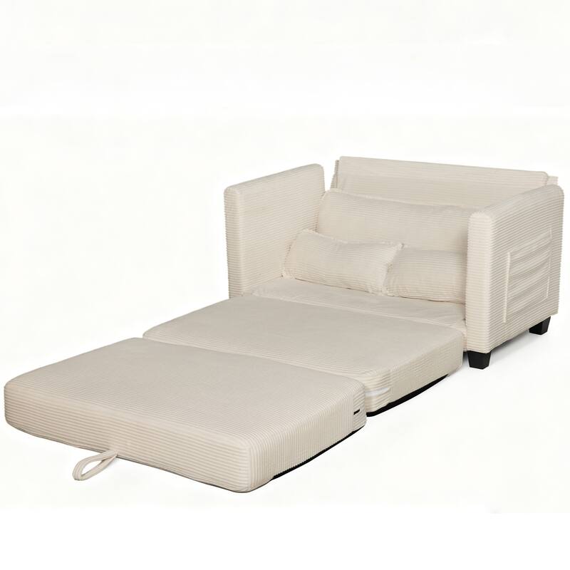 2-in-1 Convertible Corduroy Sofa Bed with Storage, High-Rebound Sponge & Solid Wood Frame