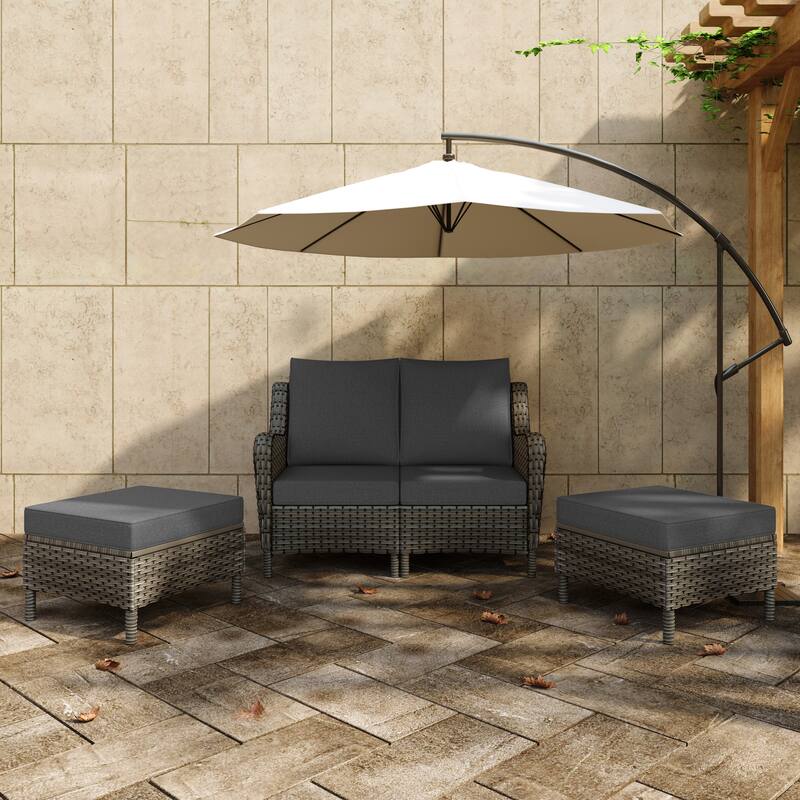 4-piece Outdoor Rattan Sectional Sofa Set With Cushion - Brown Frame - Dark Grey/Brown