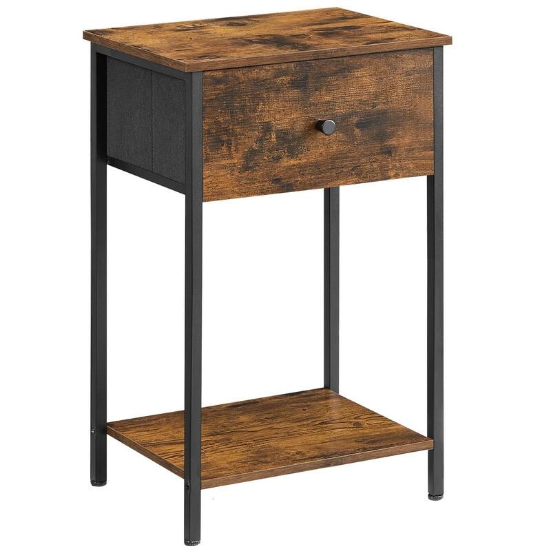 Nightstand, Side Table with Fabric Drawer - Rustic Brown