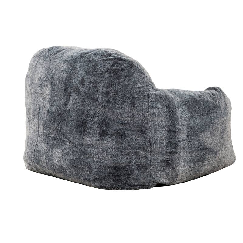 Modern Soft Faux Fur Memory Foam Bean Bag with Armrest, Living Room Lounger Chair - Black+Grey