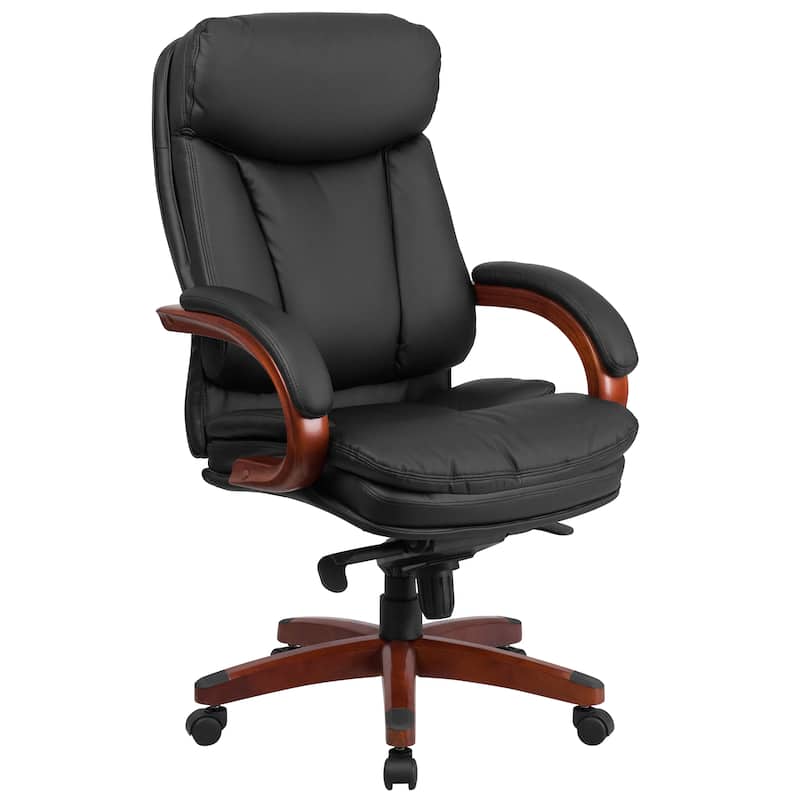High Back LeatherSoft Chair w/Synchro-Tilt Mechanism, Mahogany Wood Base