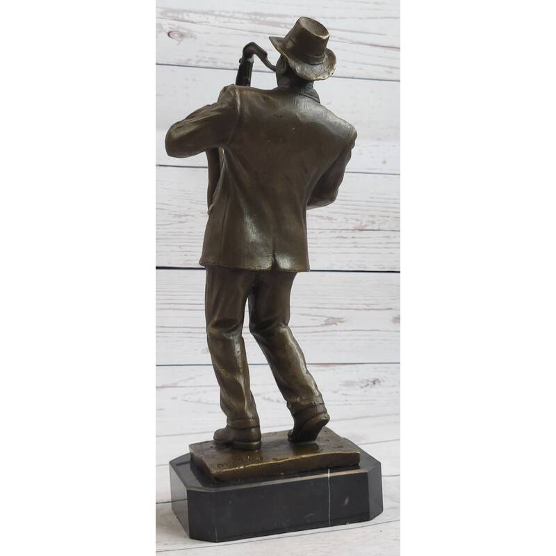 Hot Cast Saxophone Player Bronze Sculpture Marble Base Figurine Figure Home Deco