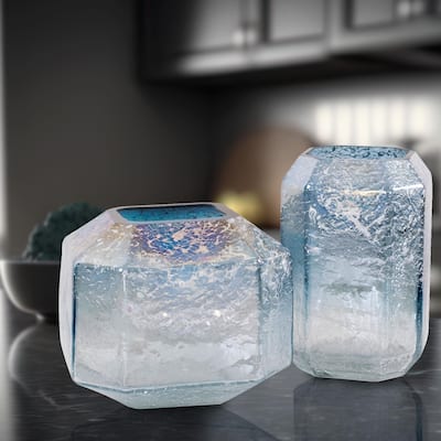 Allan Andrews Arctic Blue Contemporary Geometric Glass Vase