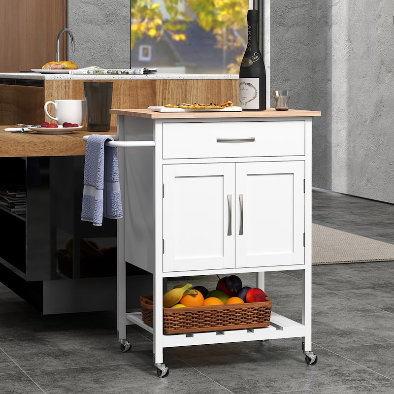 Gymax Rolling Kitchen Island Cart w/ Drawer 2-Door Storage Cabinet