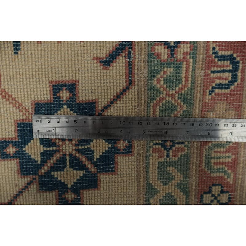 Hand Knotted Oriental 100% Wool Carpet Traditional Geometric Beige & Ivories Kazak Area Rug - 9' 10'' X 8' 2''