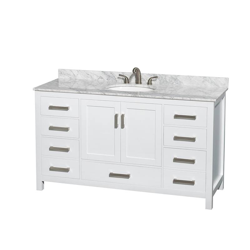 Wyndham Collection Sheffield 60" Freestanding Vanity Set with Hardwood - White / White Carrara Marble Top / Brushed Chrome - Painted