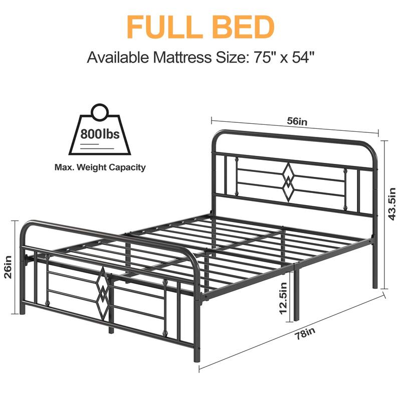 Metal Bed Frame, Vintage Platform Bed Frame with Headboard/Under Bed