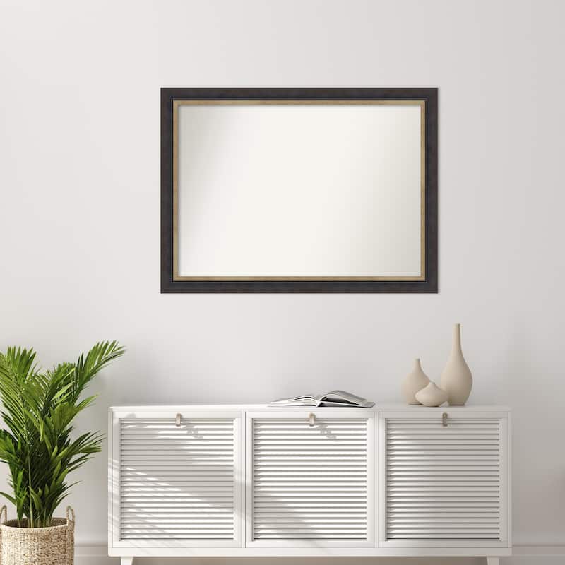 Hammered Charcoal Tan Non-Beveled Wood Framed Wall Mirror - Hammered Charcoal Tan