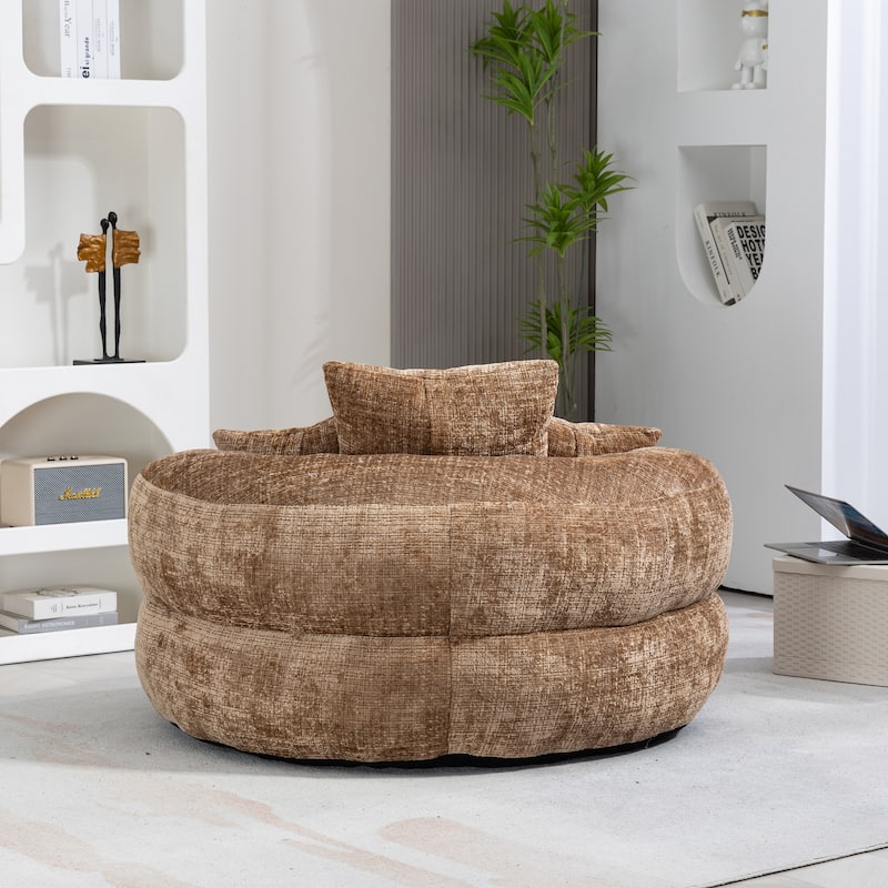 Chenille Oval Bean Bag Chair, Memory Foam Filling Lazy Sofa, Adults Lounge Chair with 3 Pillows & Semi-Wraparound Armrests