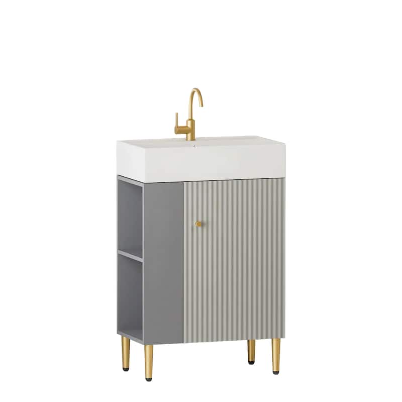 21.6" Open-Shelving Bathroom Vanity with Ceramic Sink, and Soft-Closing Door