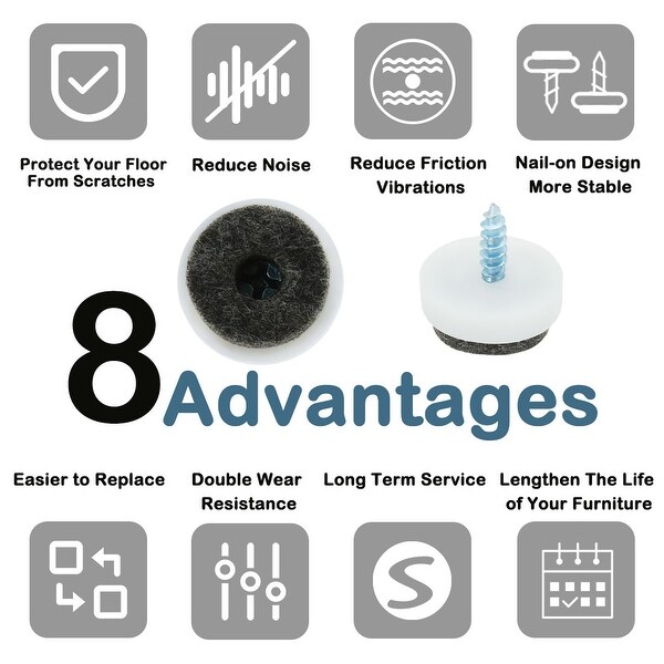Felt Pad Nails Glide Slider for Chair Table Leg Feet Black 20mm 0.79/" Dia 16pcs