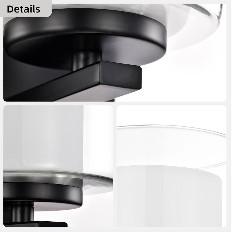 Matte Black/Brushed Nickel 1-Light Indoor Bathroom Vanity Light Wall Sconce with Dual Glass Shades
