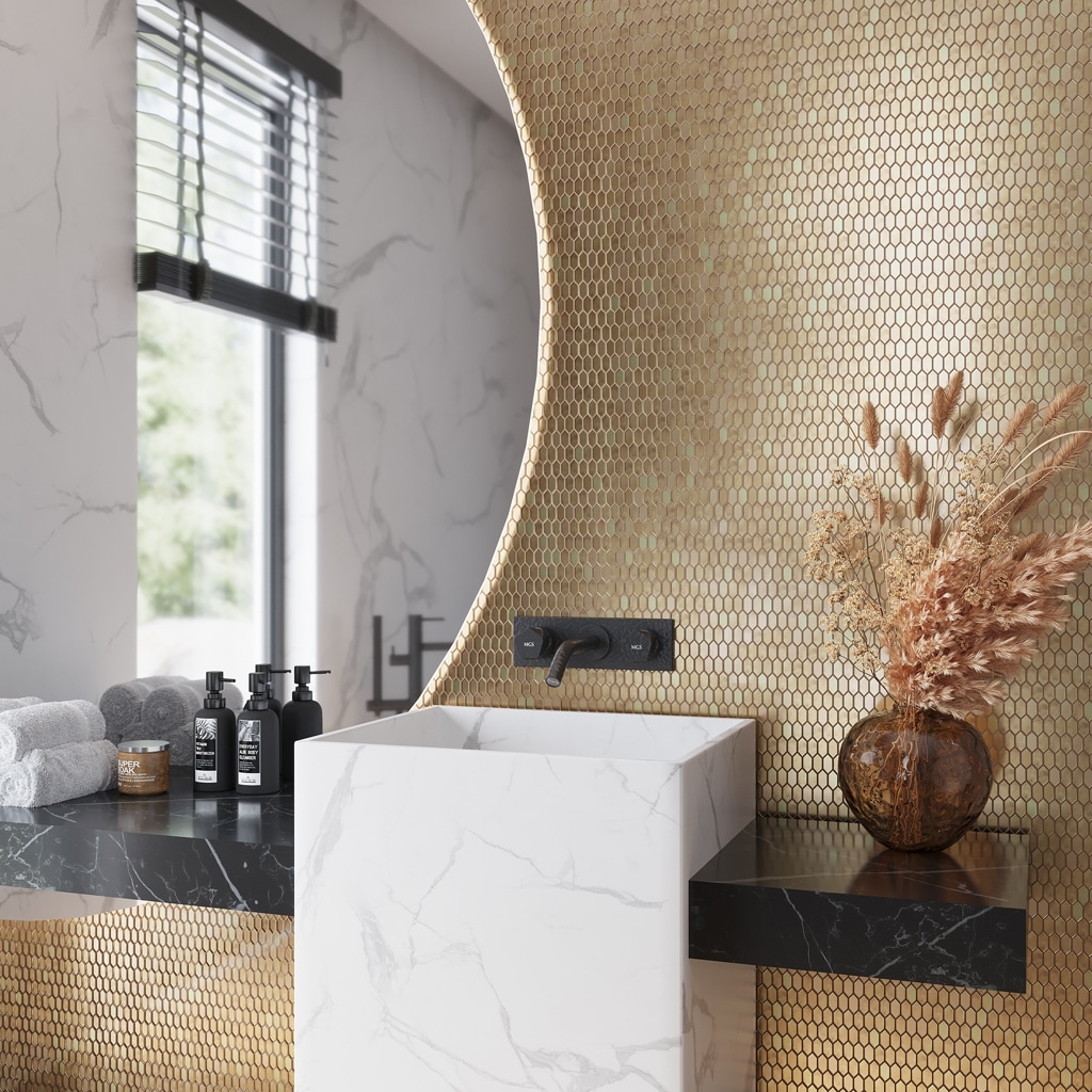Apollo tile 12" x 12" Majeste Glossy Shimmer Gold Glass Tile (9.47 sq ft/case) - 10 Pack