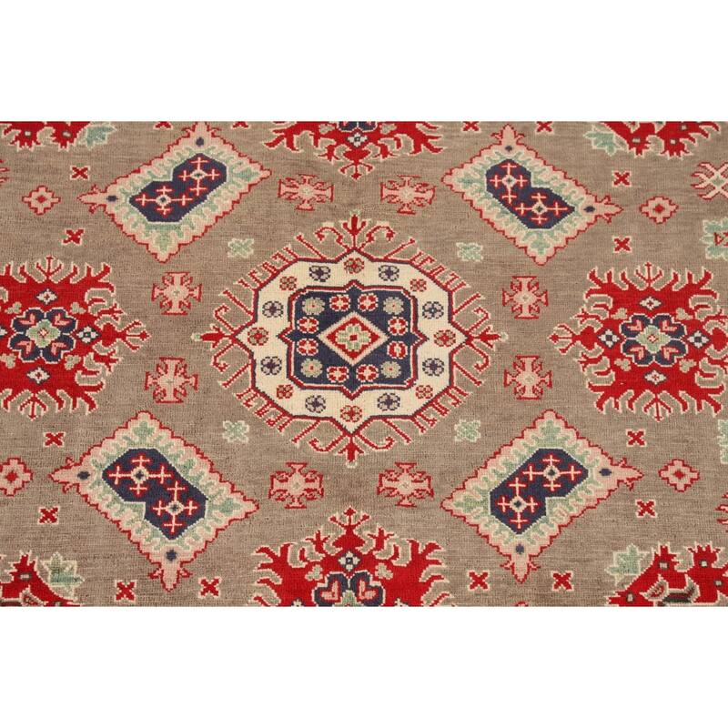 Geometric Kazak Oriental Square Area Rug Hand-Knotted Wool Carpet - 6'8" x 6'6"