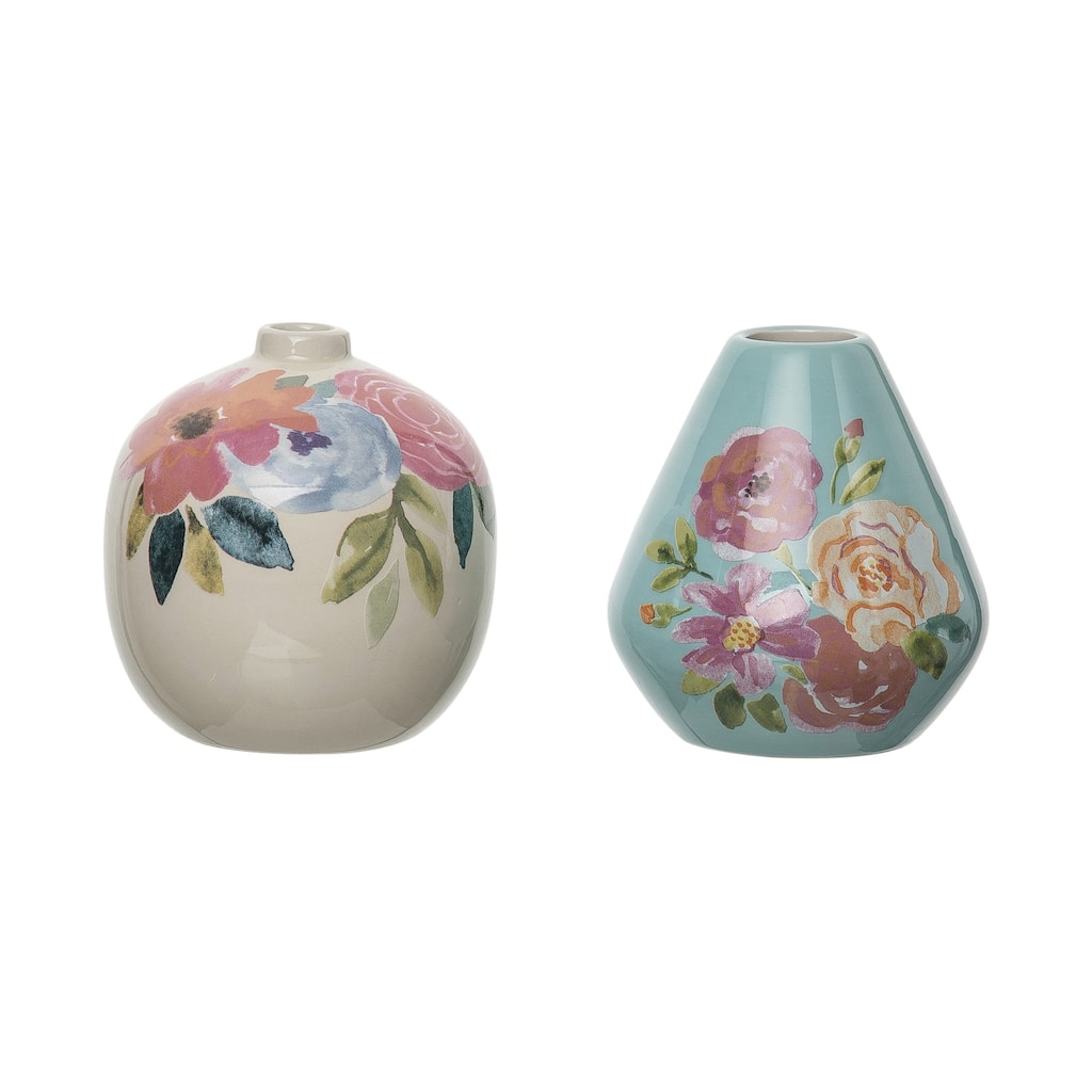 Transpac Dolomite 4 in. Multicolor Spring Floral Boutique Vase Set of 2